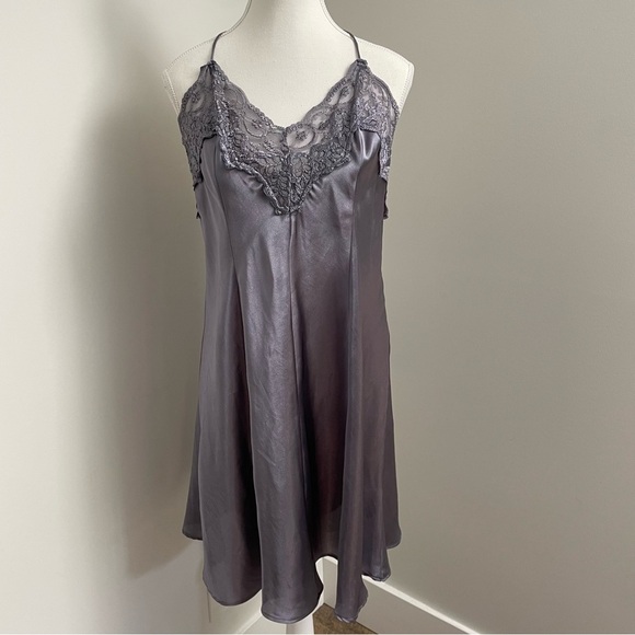 Vintage Satin Lace Trim Embroidered Purple Slip Dress Size 3XL - Picture 1 of 5